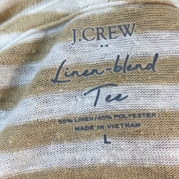 J.Crew Linen Blend Tee Size Large Short Sleeve Strip White Tan - Picture 8 of 8